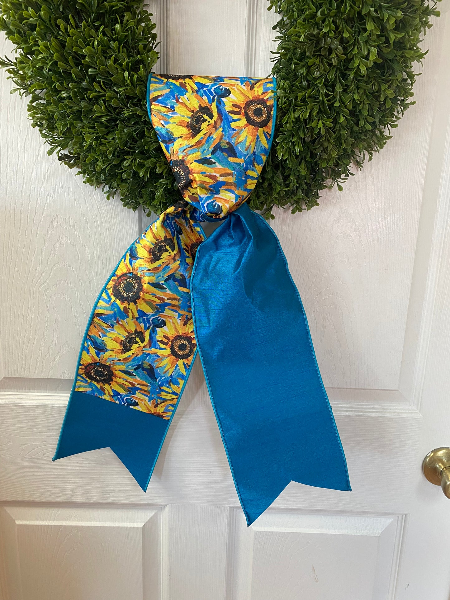 6”x 60” Dupion Banner/ Wreath Sash Sunflower w/ Blue Back