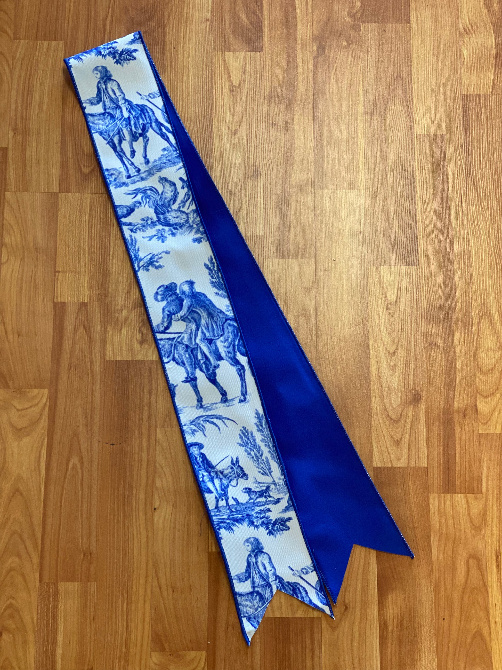 4”x 60” Blue Toile Ribbon for Layering with Banners/ Wreath Sashes ...
