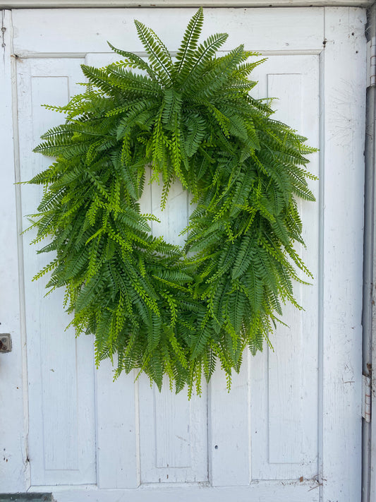 26” Oval Fern and Bead Grass Wreath