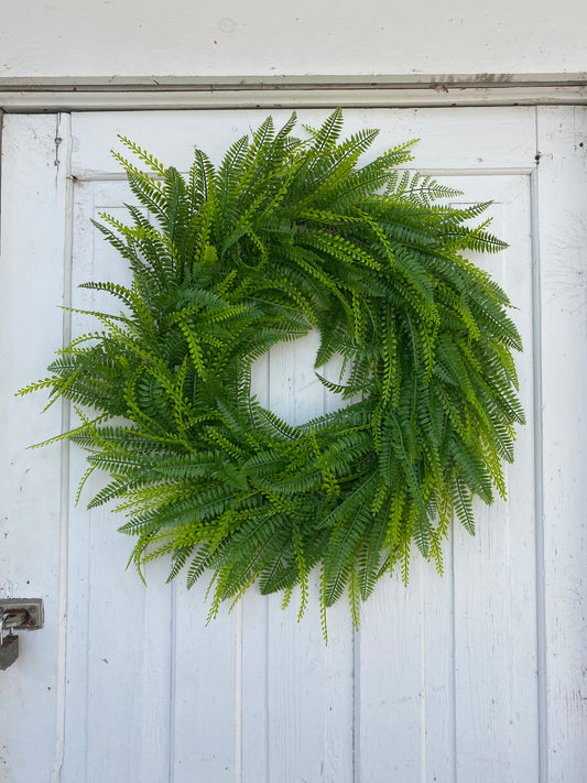 24” Round Fern and Bead Grass Wreath UV Protected