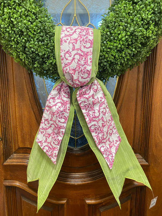 Hot Pink Taffeta Acanthus Scroll Wreath Sash 4"x56"