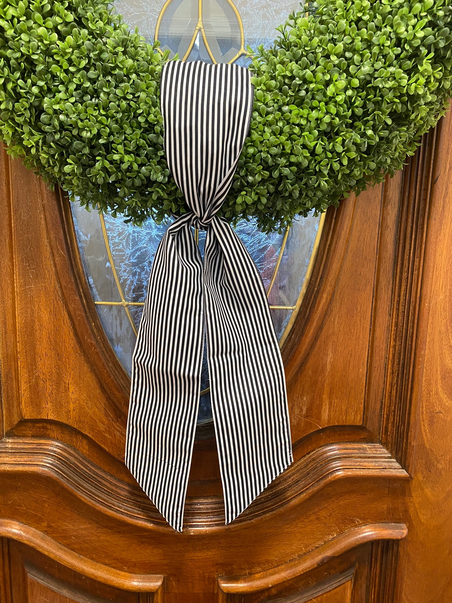 Black & White Striped Satin Wreath Sash 4"x56"