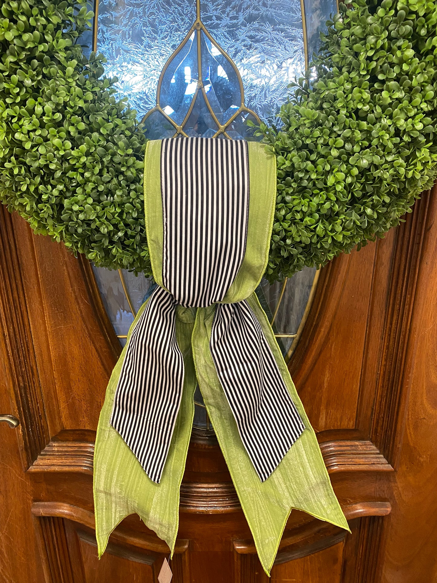 Black & White Striped Satin Wreath Sash 4"x56"