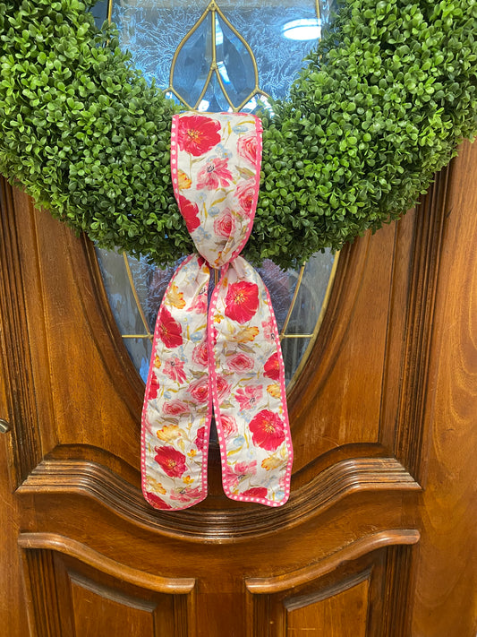 Spring Floral Mix Wreath Sash Pink 4"x56"