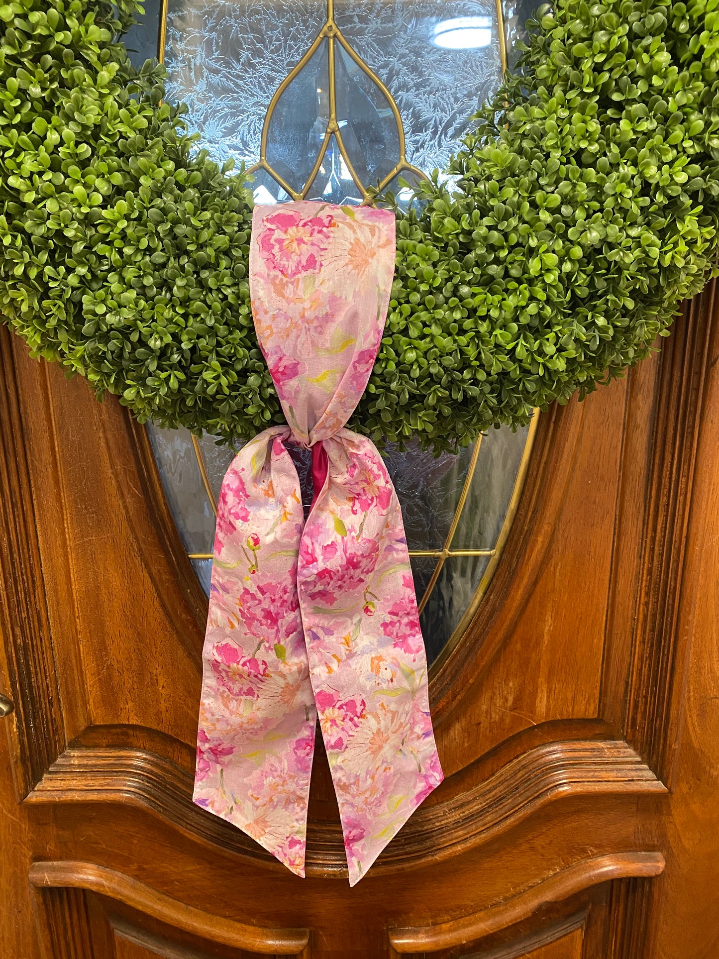 Linen Watercolor Peonies Wreath Sash in Pink/Lavender 4"x56"