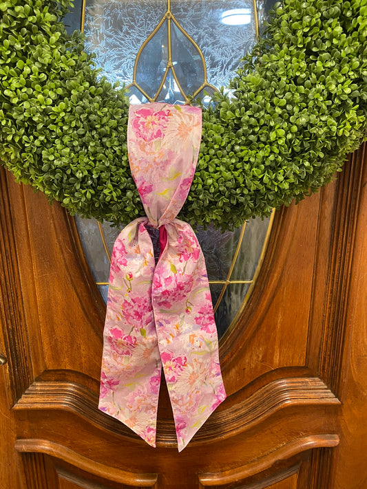 Linen Watercolor Peonies Wreath Sash in Pink/Lavender 4"x56"