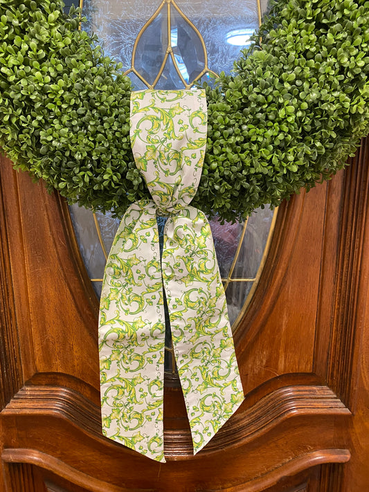 Lime Green Taffeta Acanthus Scroll Wreath Sash 4"x56"