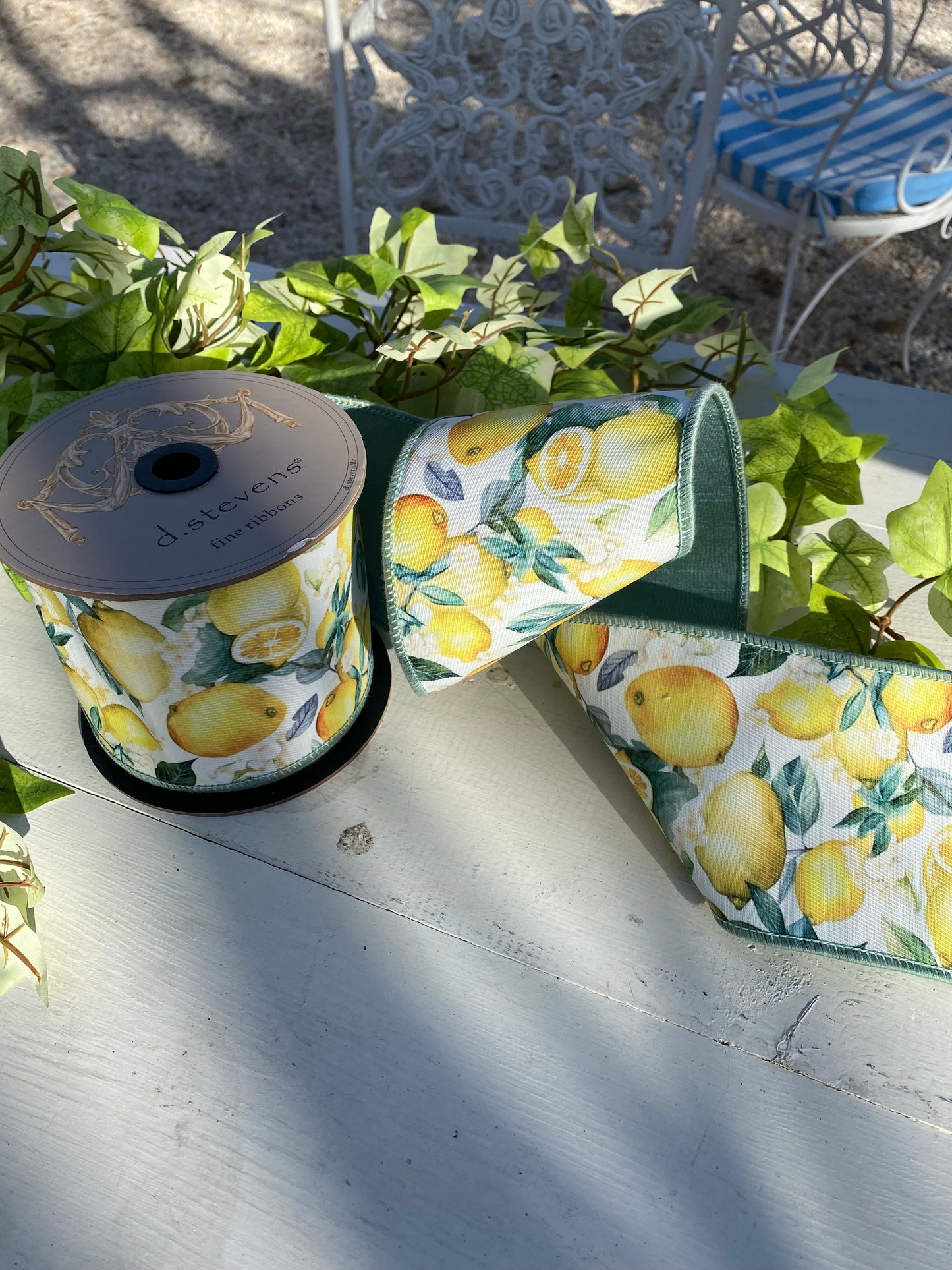 4"x10yds Lemons Ribbon with Celedon Back