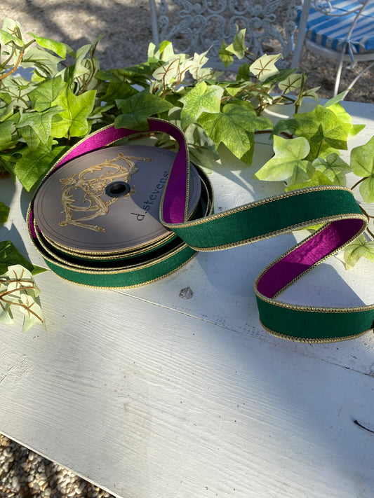 1"x25yds Double sided Dupion, Purple Green