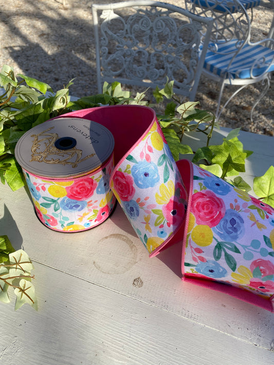 4"x 10yds Dupion Watercolor Roses