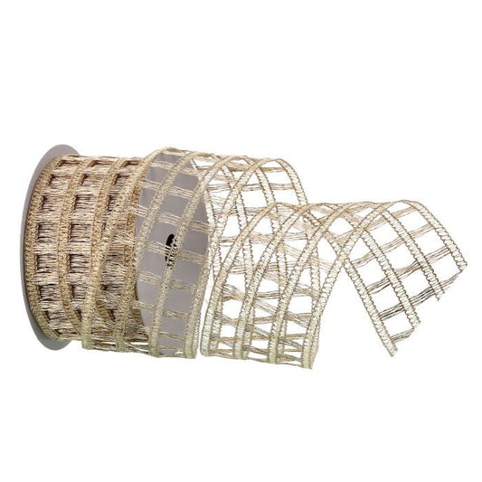 2.5"x10yds Knitted Metallic Net Ribbon Champagne
