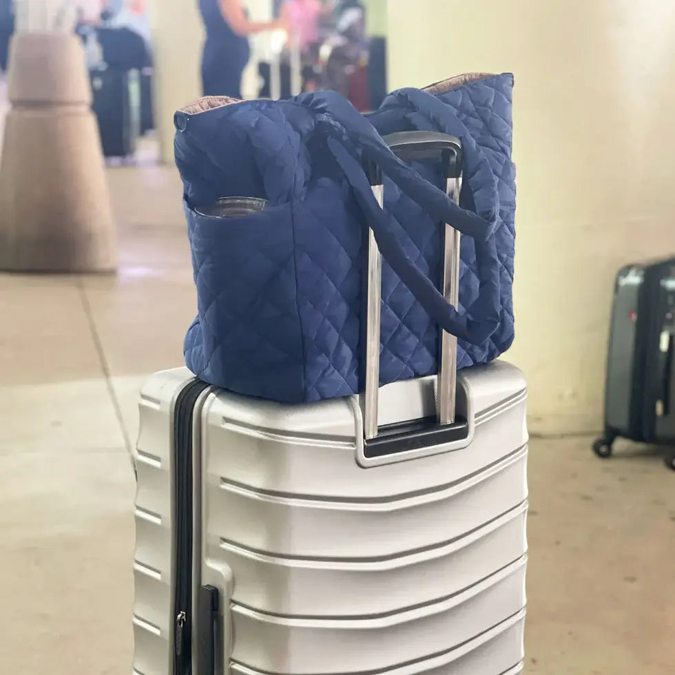 Large Reversible Nylon Tote- New colors added: Navy/Taupe